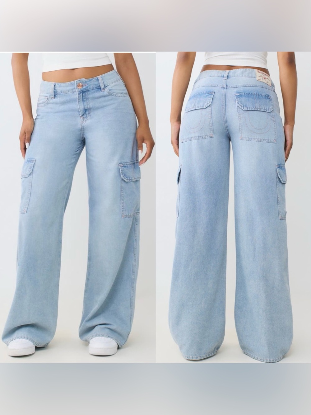 NWT True Religion Bobbi Baggy Cargo Jeans Light Journey Wash Size 29